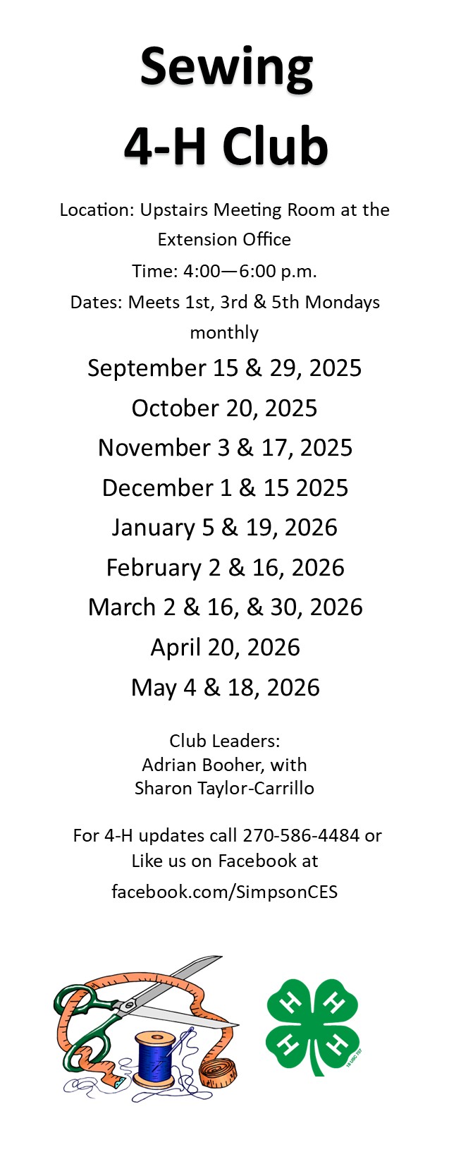 Sewing Club Schedule