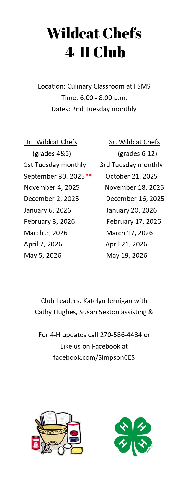 Sr. Wildcats Schedule